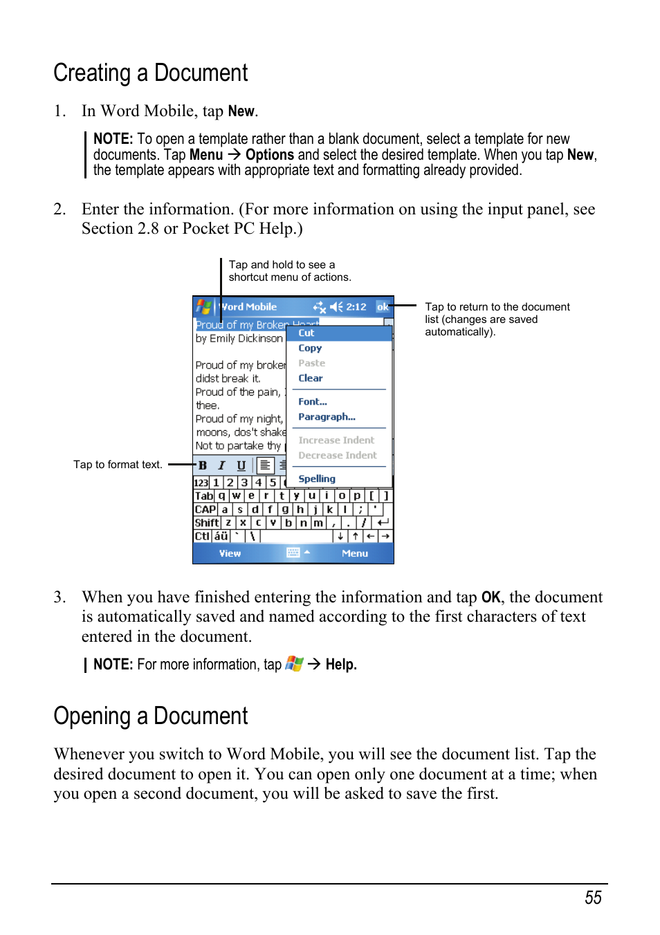 Creating a document, Opening a document | Mio pmn User Manual | Page 63 / 100