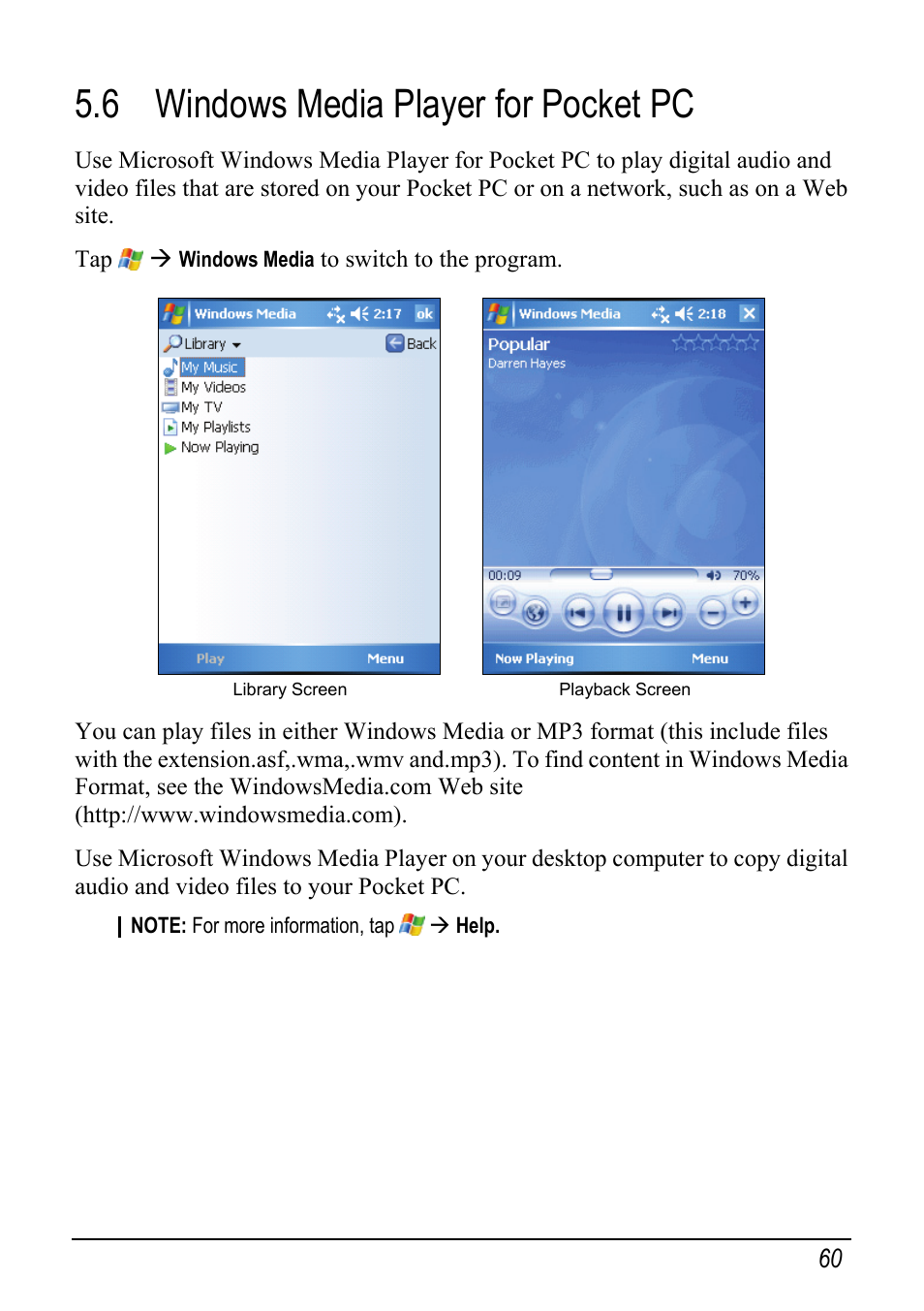 6 windows media player for pocket pc | Mio pmn User Manual | Page 68 / 100