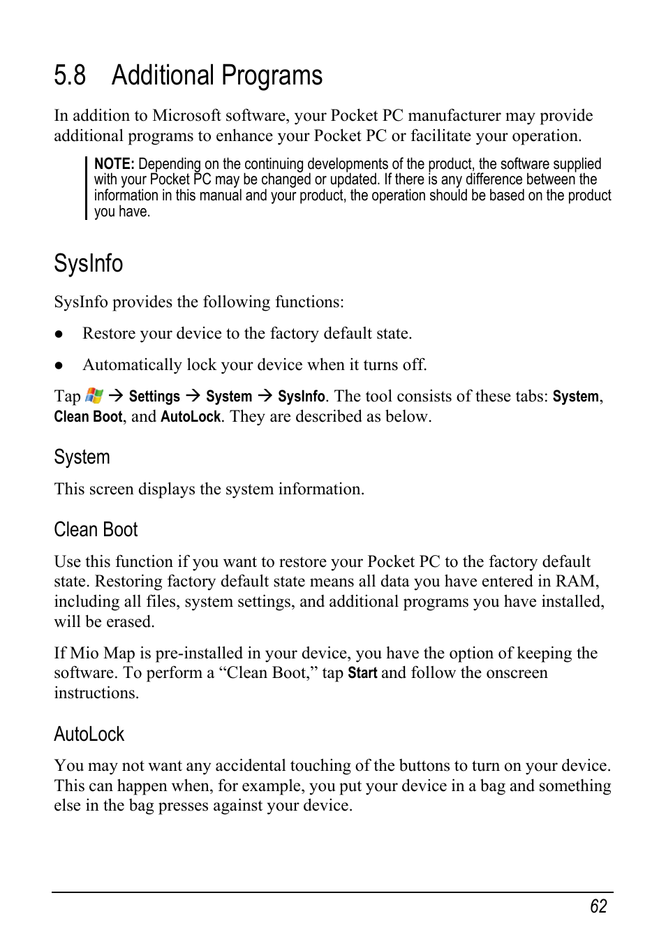 8 additional programs, Sysinfo, System | Clean boot, Autolock | Mio pmn User Manual | Page 70 / 100