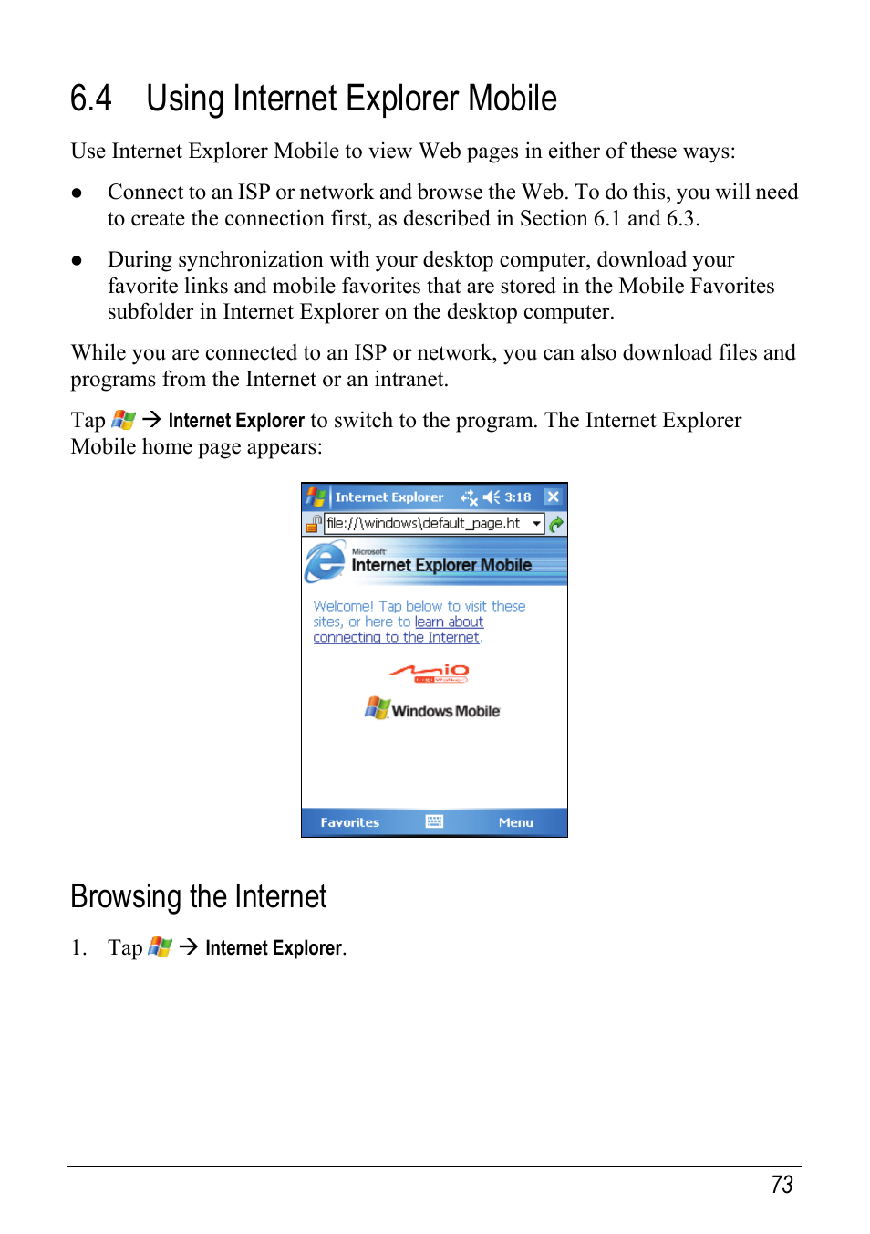 4 using internet explorer mobile, Browsing the internet | Mio pmn User Manual | Page 81 / 100