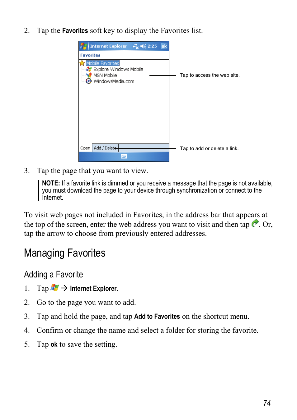 Managing favorites, Adding a favorite | Mio pmn User Manual | Page 82 / 100