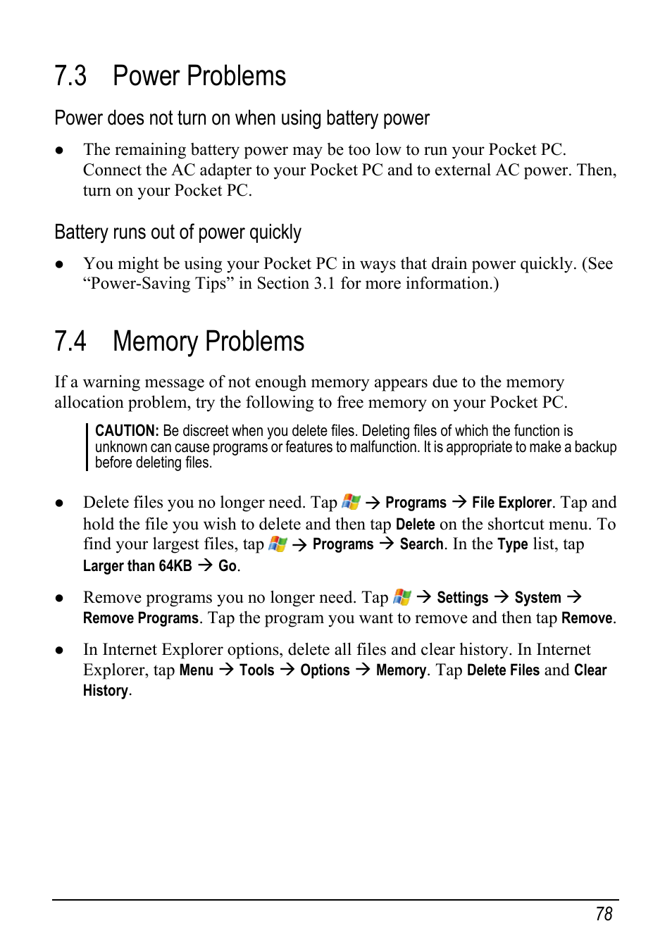 3 power problems, 4 memory problems, Er does not turn on when using battery power | Battery runs out of power quickly | Mio pmn User Manual | Page 86 / 100