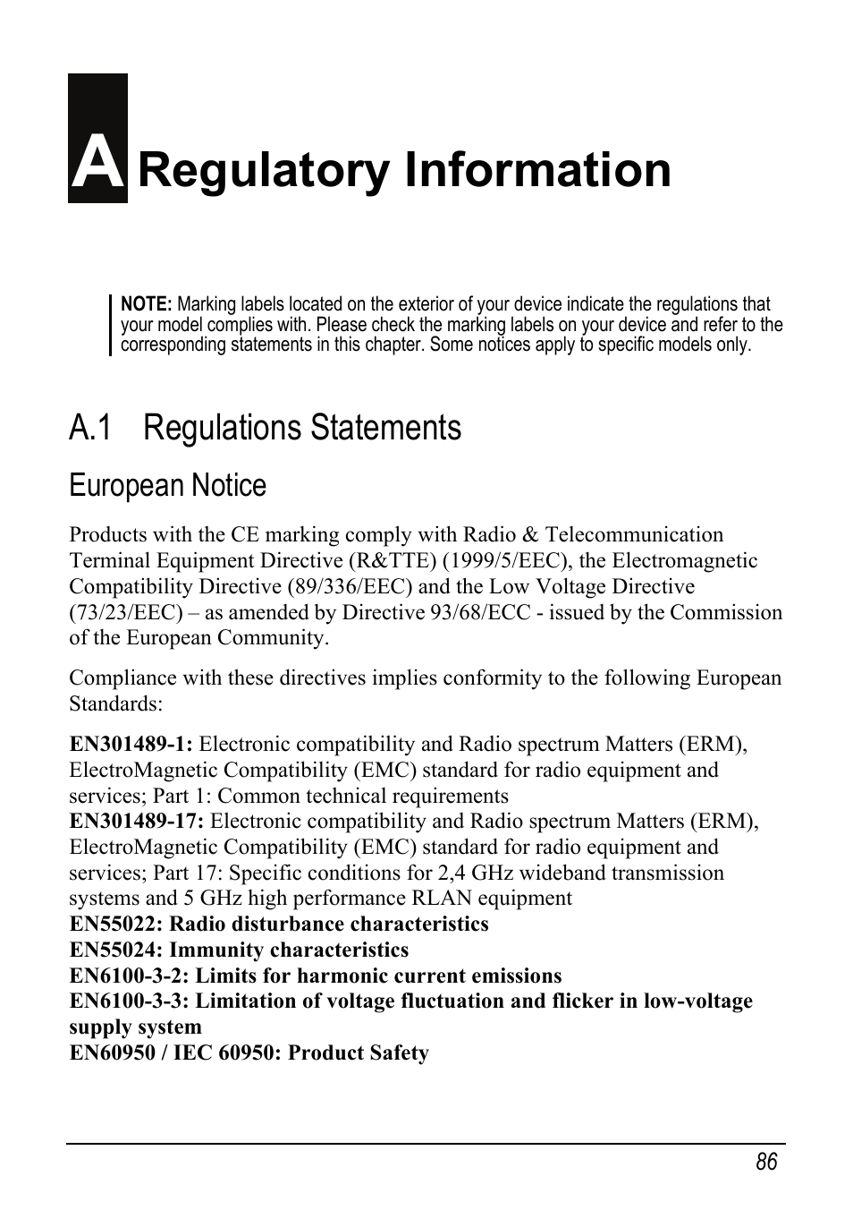 A regulatory information, A.1 regulations statements, European notice | Regulatory information, Regulations statements, Ropean notice | Mio pmn User Manual | Page 94 / 100