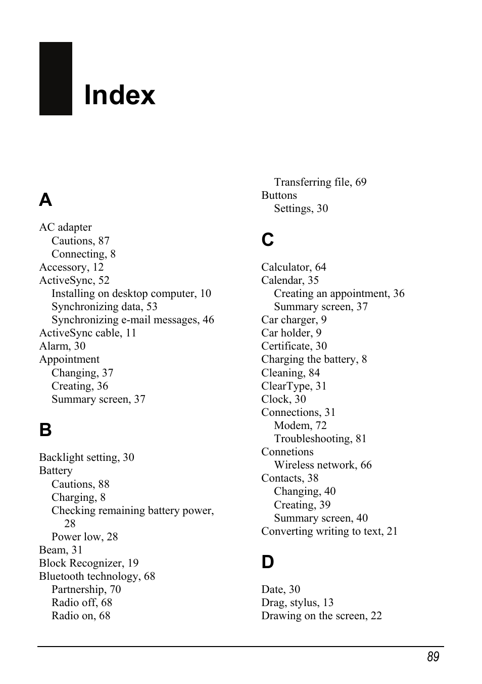 Index | Mio pmn User Manual | Page 97 / 100