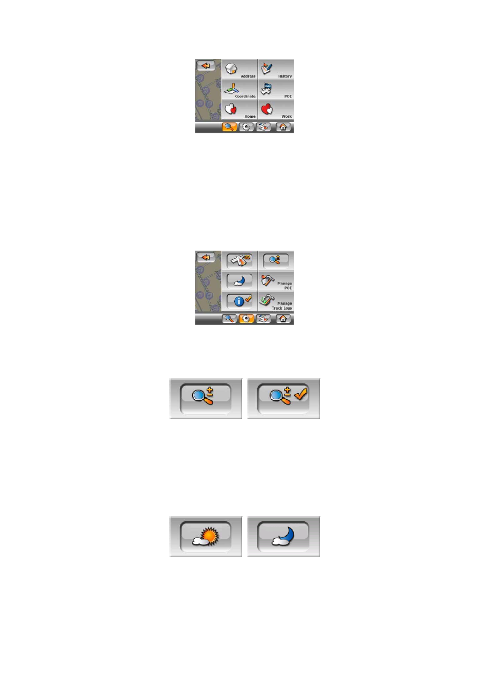 Quick tab, Zoom & tilt (switch), Daylight & night modes (switch) | 2 quick tab, 1 zoom, Tilt (switch), 2 daylight & night modes (switch), 35) or let miomap do it | Mio MioMap User Manual | Page 35 / 84
