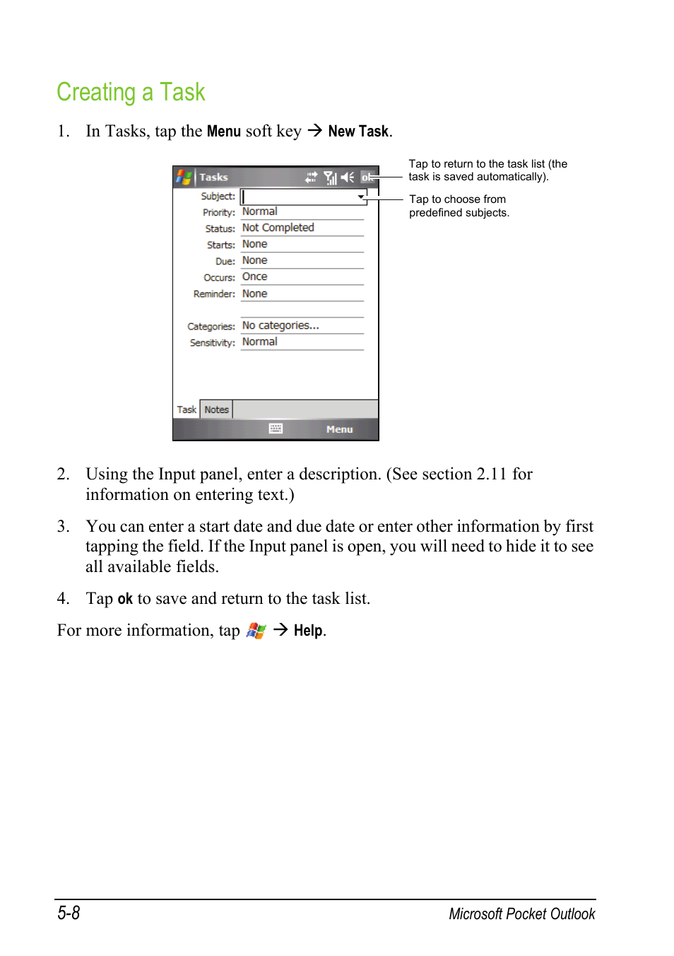 Creating a task | Mio A501 User Manual | Page 102 / 202