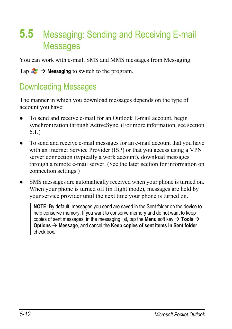 5 messaging: sending and receiving e-mail messages, Downloading messages, Messaging: sending and receiving e-mail messages | Mio A501 User Manual | Page 106 / 202