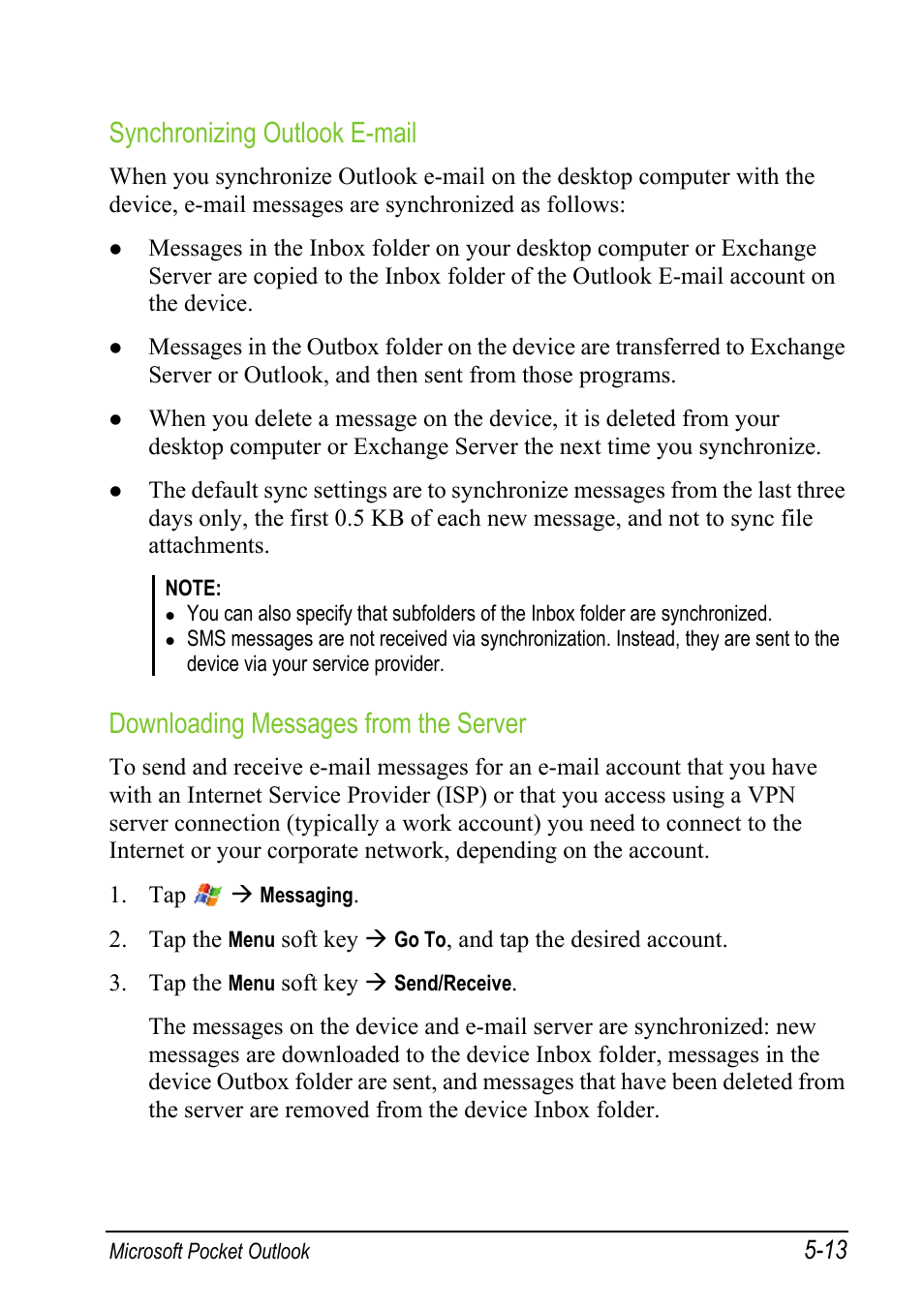 Synchronizing outlook e-mail, Downloading messages from the server | Mio A501 User Manual | Page 107 / 202