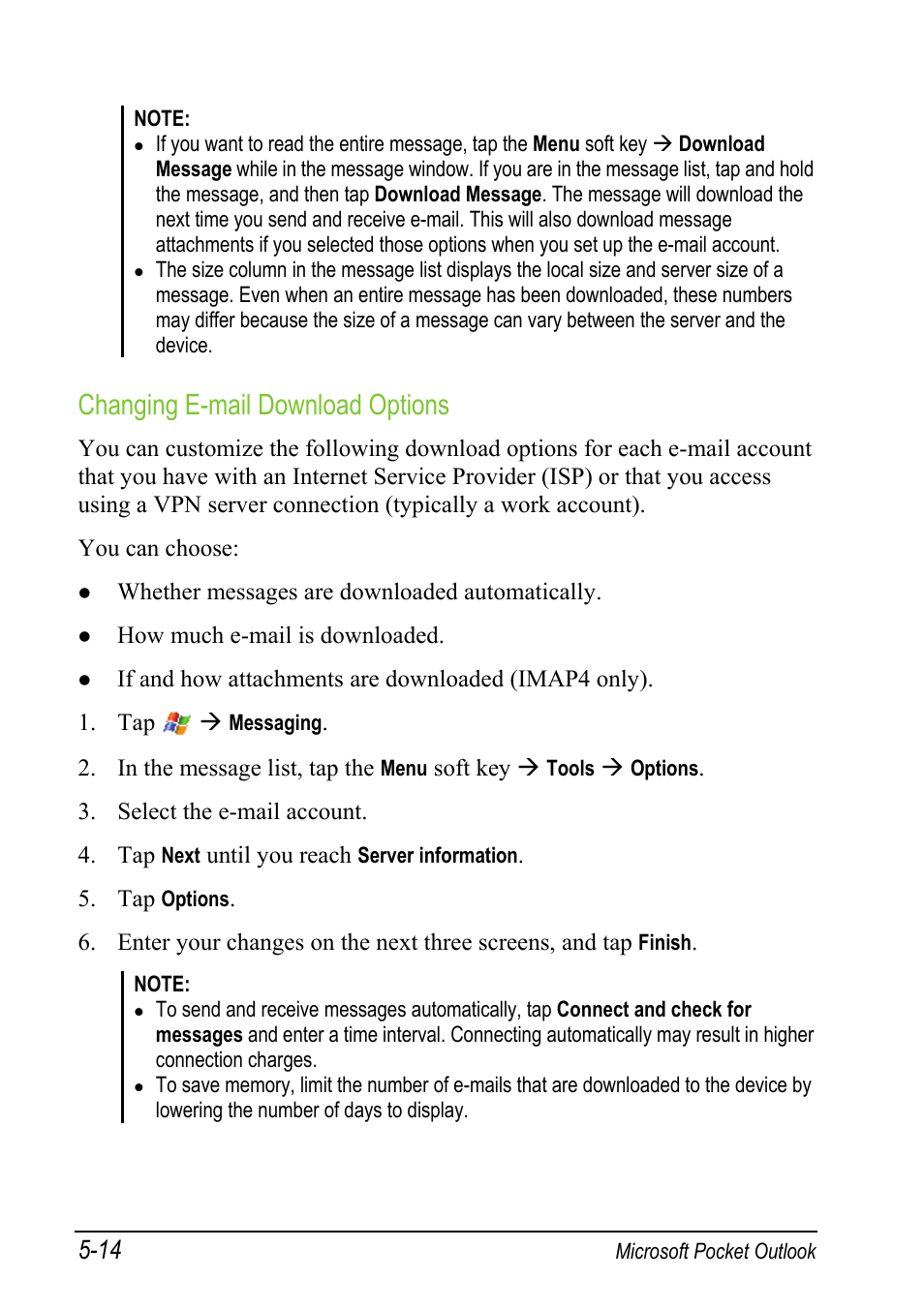 Changing e-mail download options | Mio A501 User Manual | Page 108 / 202