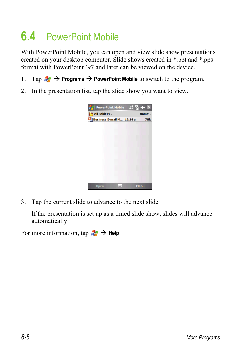 4 powerpoint mobile, Powerpoint mobile | Mio A501 User Manual | Page 126 / 202