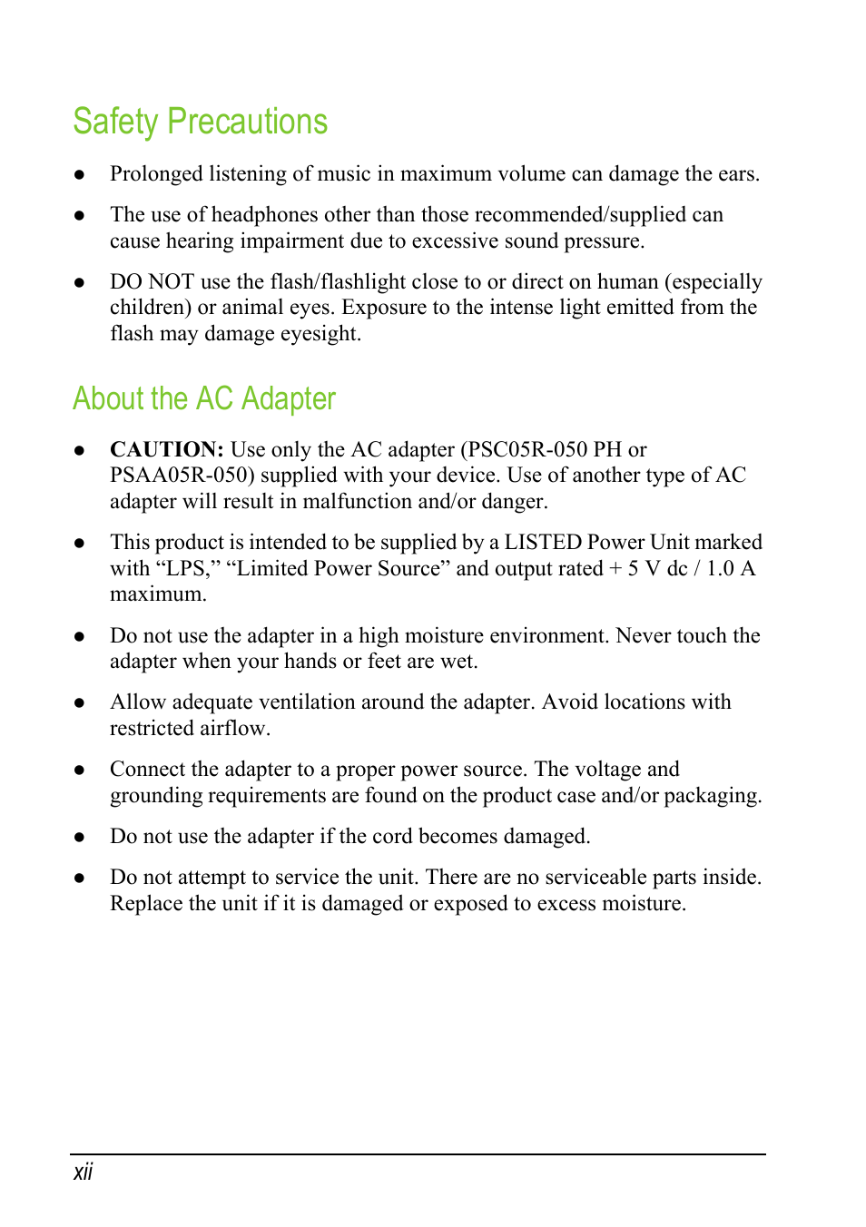 Safety precautions, About the ac adapter | Mio A501 User Manual | Page 14 / 202