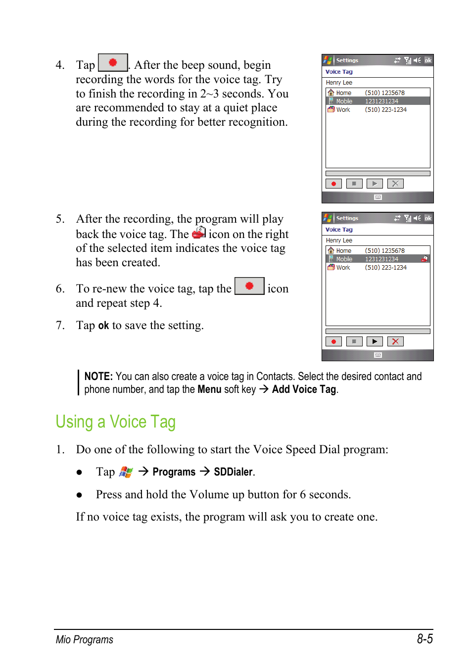 Using a voice tag | Mio A501 User Manual | Page 151 / 202