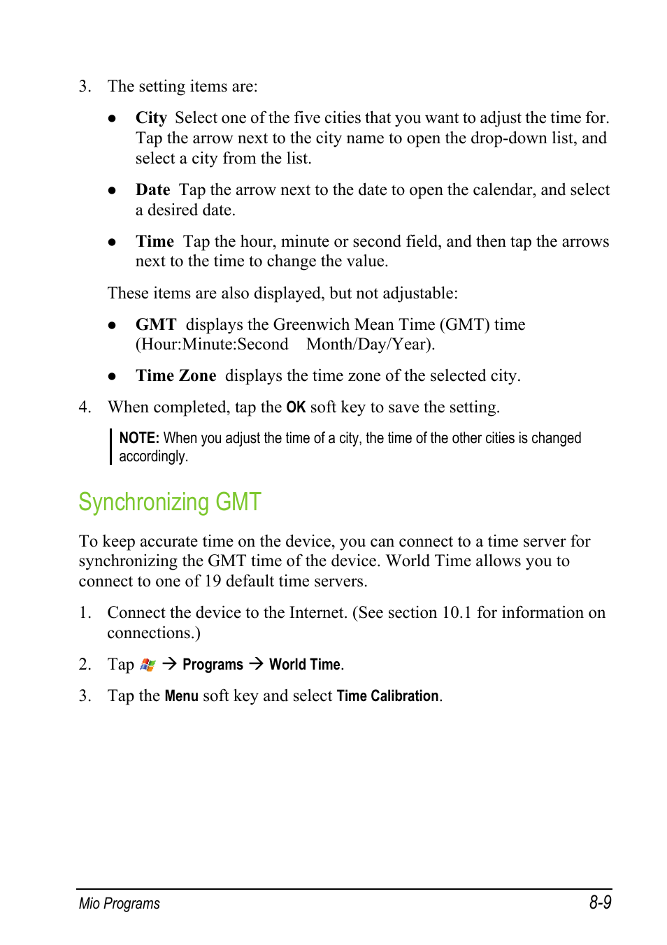 Synchronizing gmt | Mio A501 User Manual | Page 155 / 202