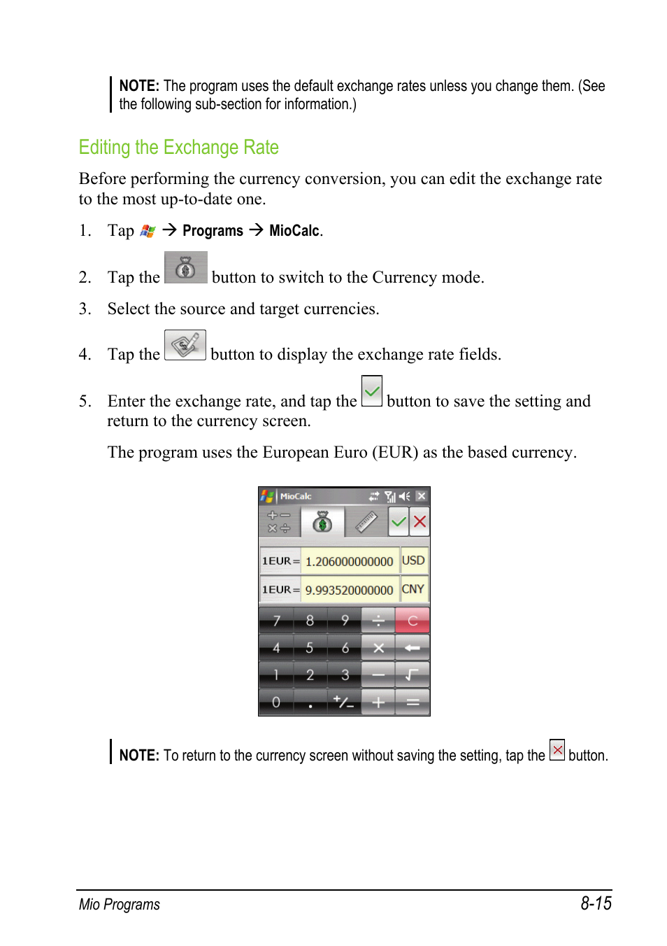 Editing the exchange rate | Mio A501 User Manual | Page 161 / 202