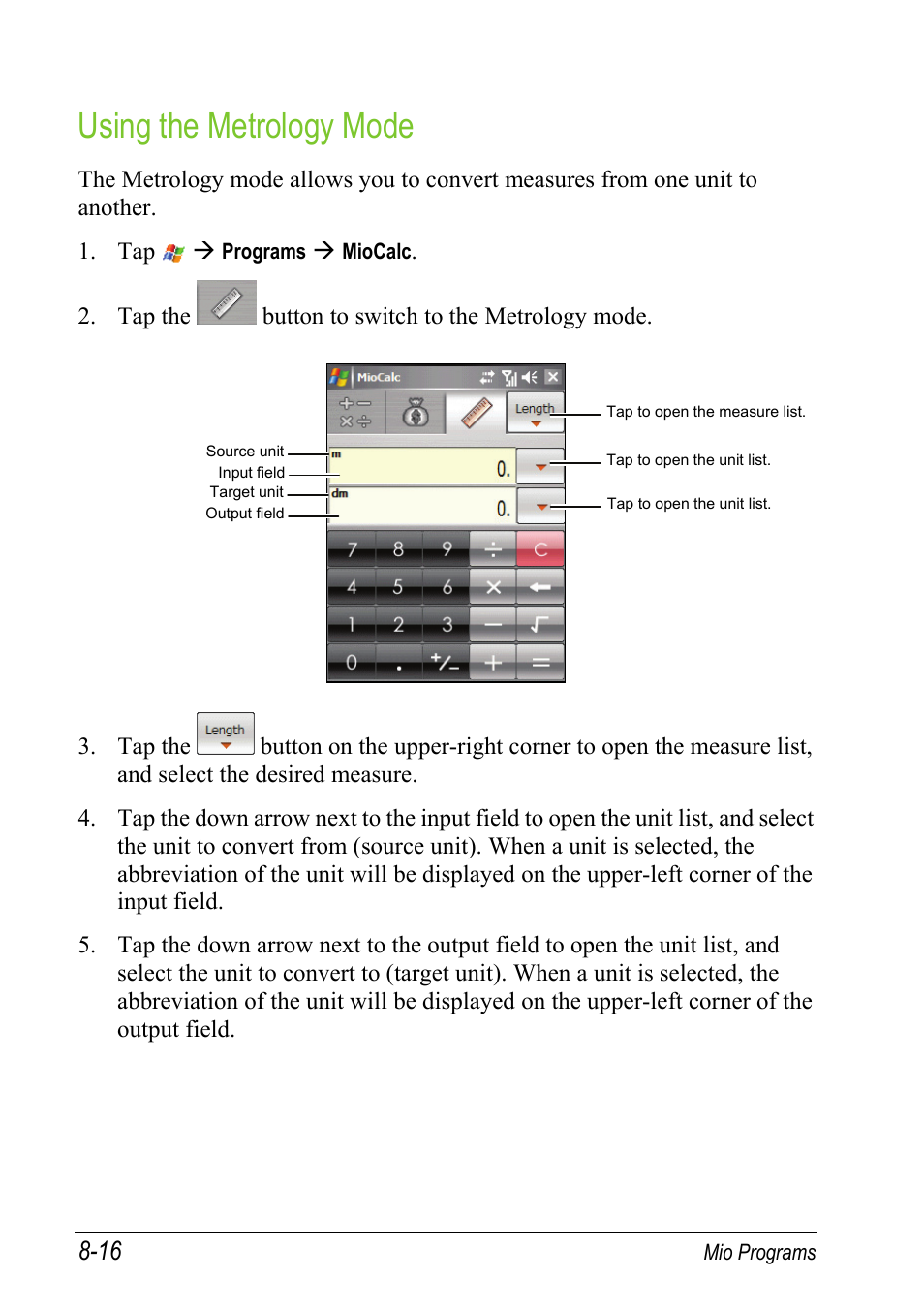 Using the metrology mode | Mio A501 User Manual | Page 162 / 202