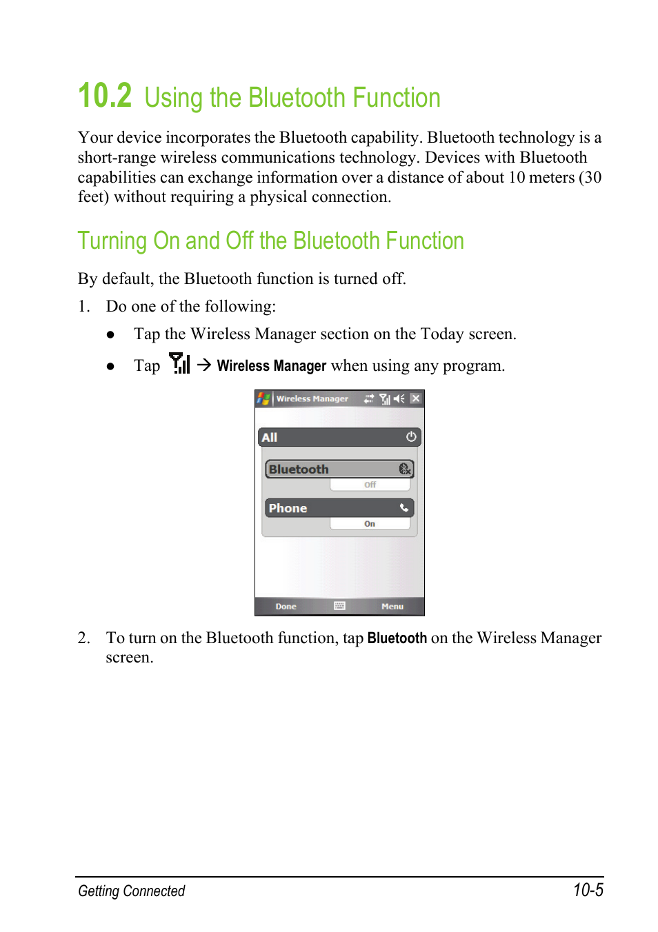 2 using the bluetooth function, Turning on and off the bluetooth function, Using the bluetooth function | Mio A501 User Manual | Page 183 / 202