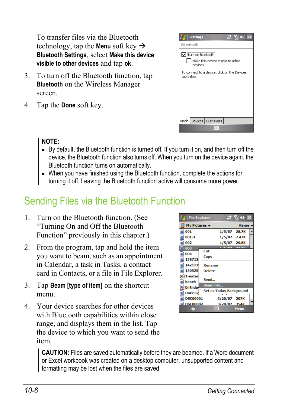 Sending files via the bluetooth function | Mio A501 User Manual | Page 184 / 202