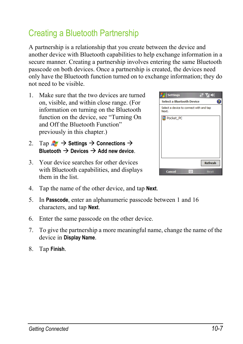 Creating a bluetooth partnership | Mio A501 User Manual | Page 185 / 202