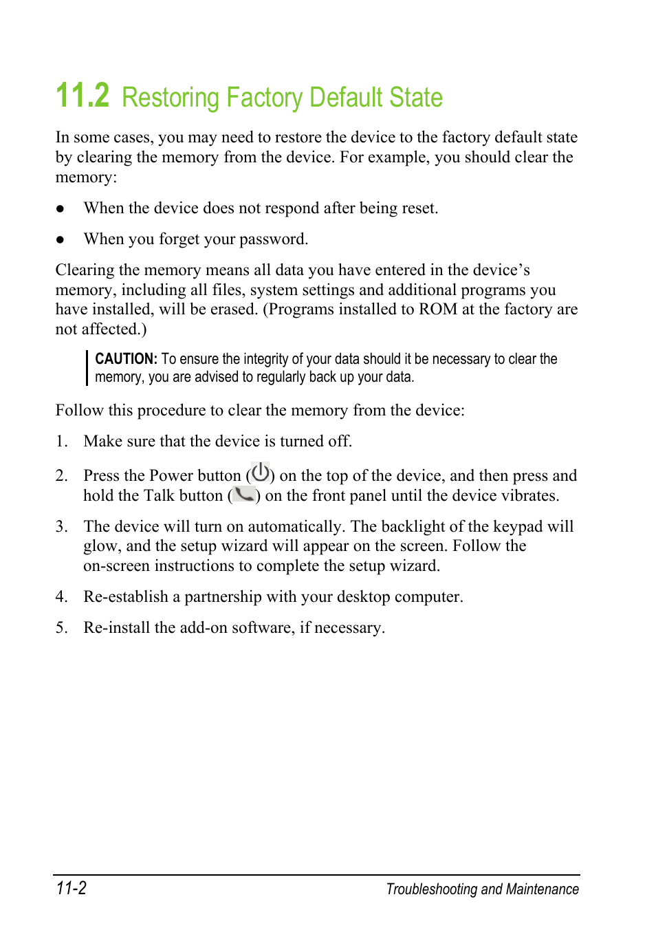 2 restoring factory default state, Restoring factory default state | Mio A501 User Manual | Page 190 / 202