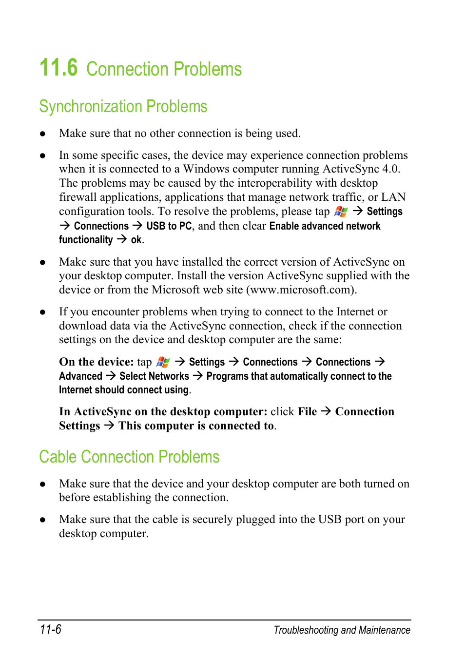 6 connection problems, Synchronization problems, Cable connection problems | Connection problems | Mio A501 User Manual | Page 194 / 202