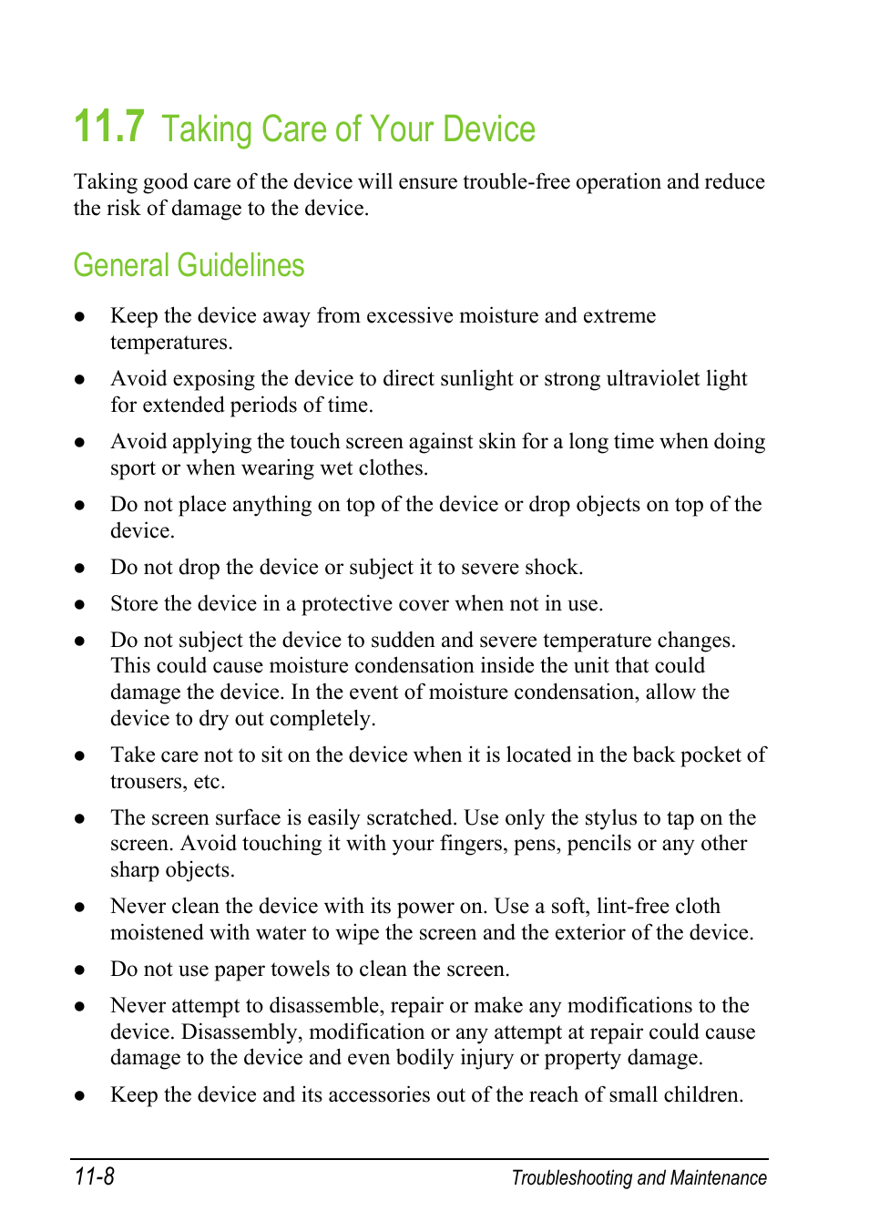 7 taking care of your device, General guidelines, Taking care of your device | Mio A501 User Manual | Page 196 / 202