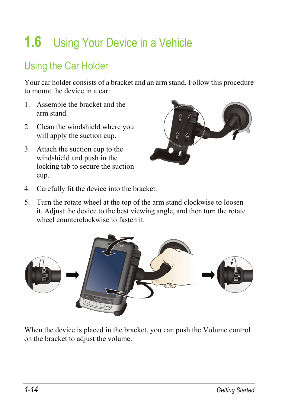 6 using your device in a vehicle, Using the car holder, Using your device in a vehicle | Mio A501 User Manual | Page 30 / 202