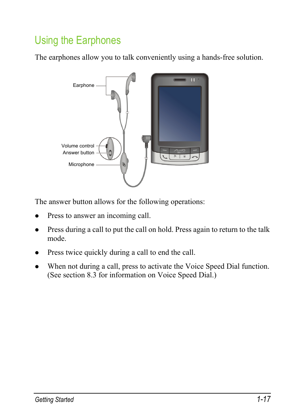 Using the earphones | Mio A501 User Manual | Page 33 / 202