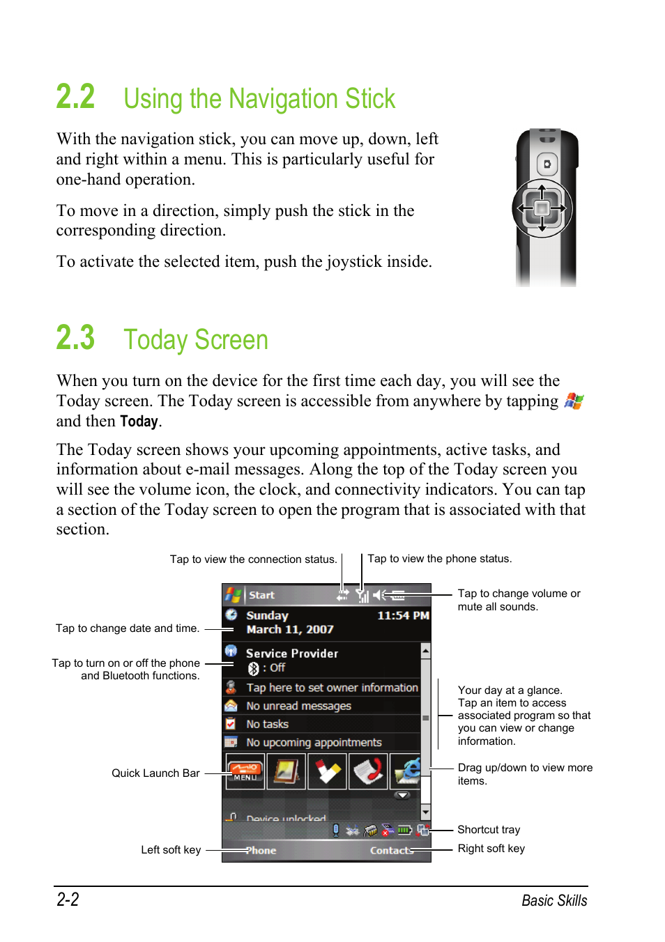 2 using the navigation stick, 3 today screen, Using the navigation stick | Today screen | Mio A501 User Manual | Page 36 / 202