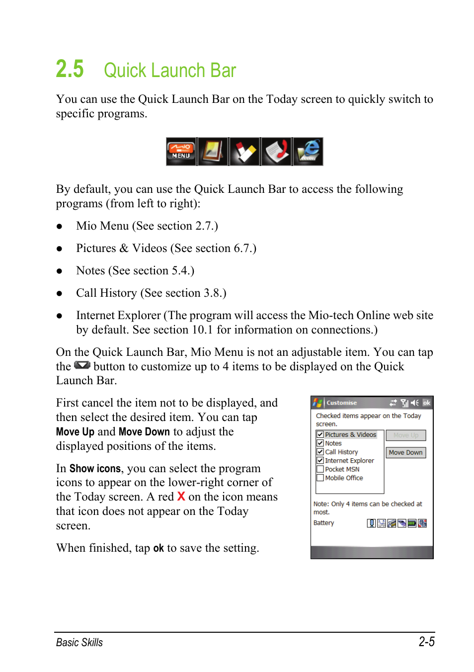 5 quick launch bar, Quick launch bar | Mio A501 User Manual | Page 39 / 202