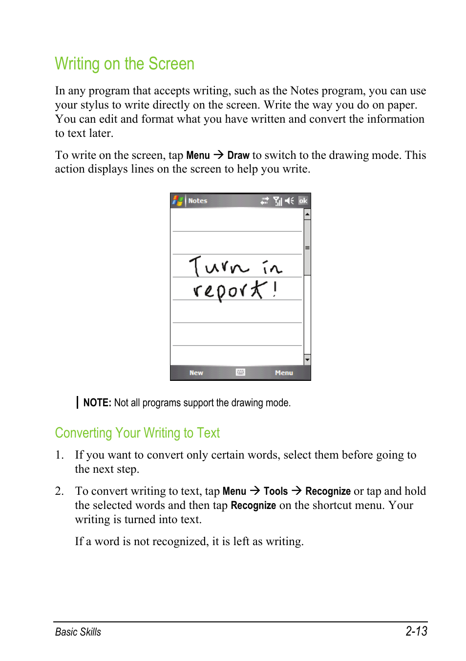 Writing on the screen, Converting your writing to text | Mio A501 User Manual | Page 47 / 202