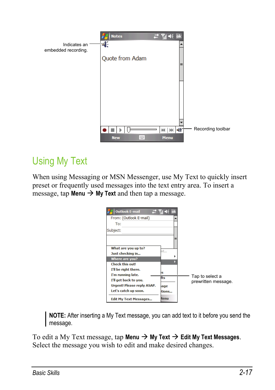 Using my text | Mio A501 User Manual | Page 51 / 202