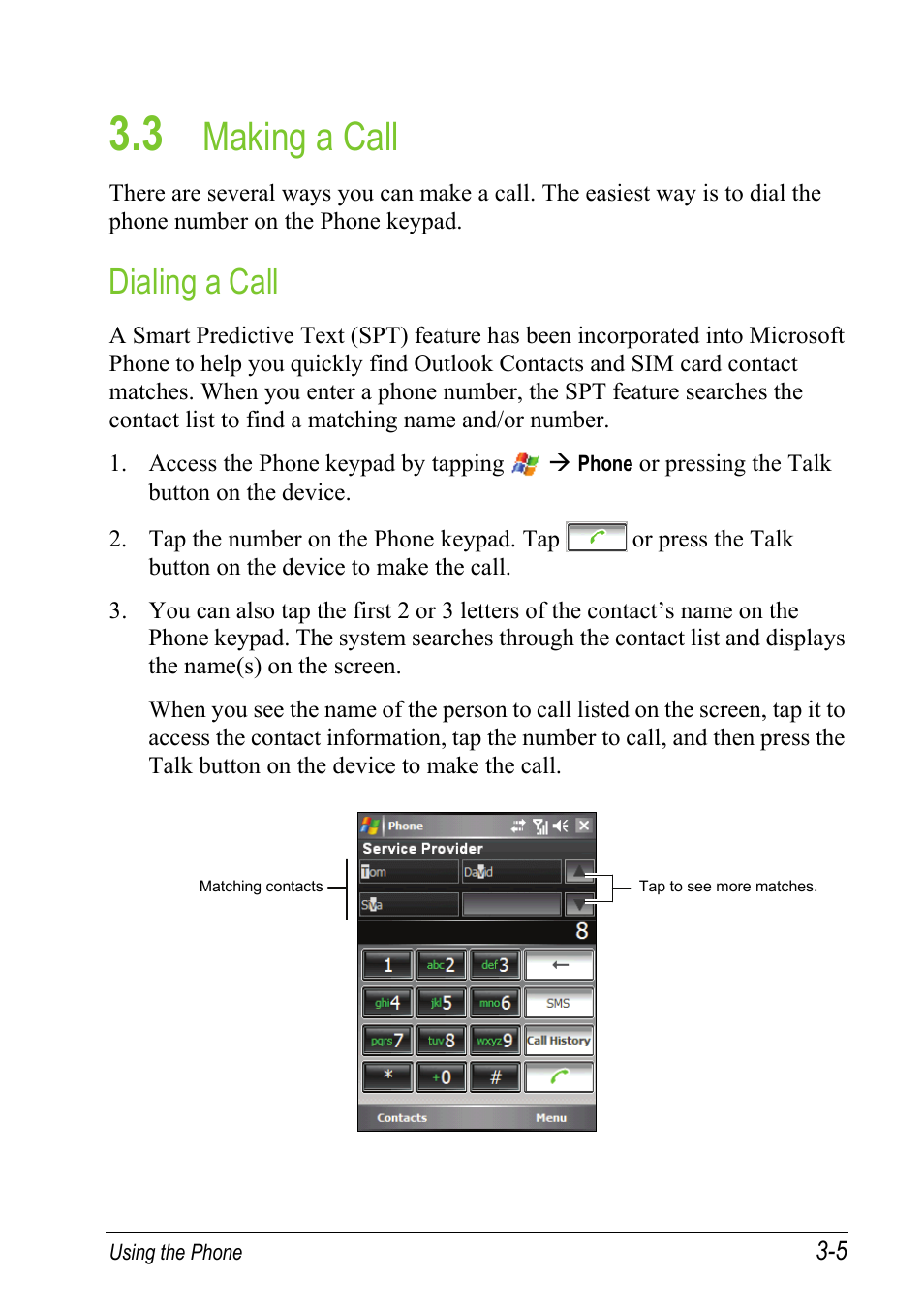 3 making a call, Dialing a call, Making a call | Mio A501 User Manual | Page 59 / 202