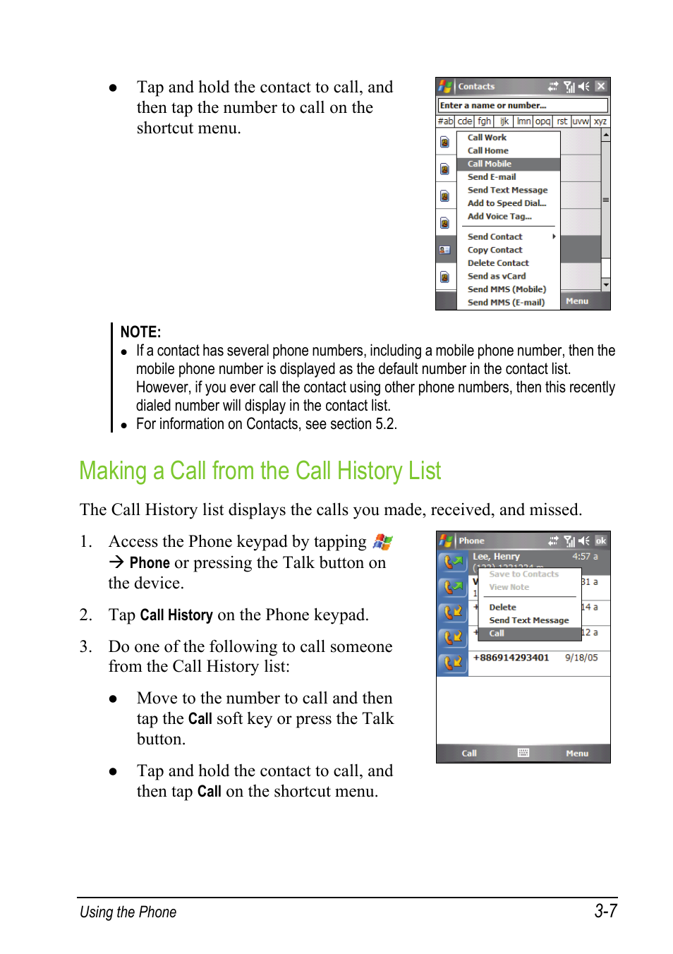 Making a call from the call history list | Mio A501 User Manual | Page 61 / 202