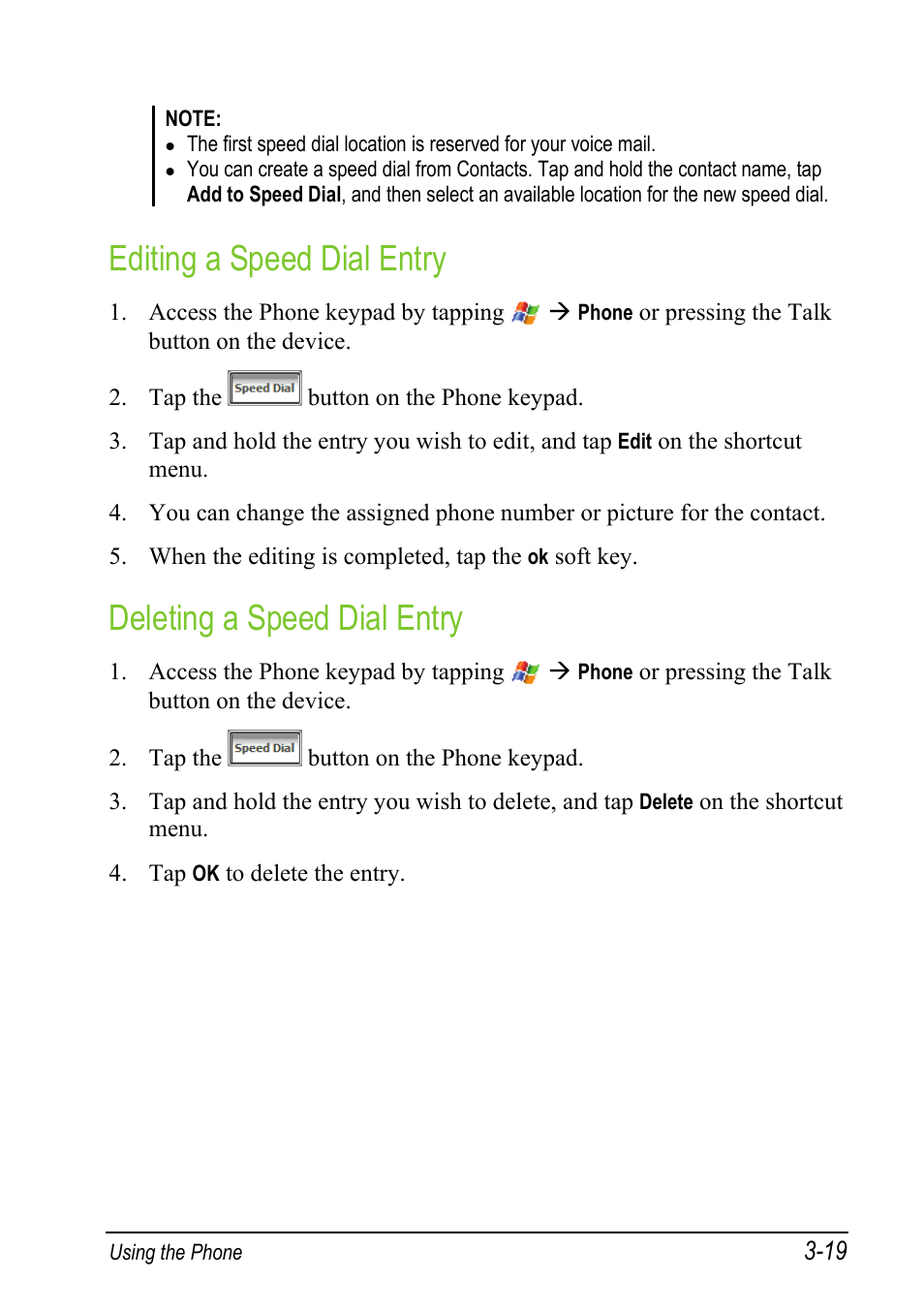 Editing a speed dial entry, Deleting a speed dial entry | Mio A501 User Manual | Page 73 / 202