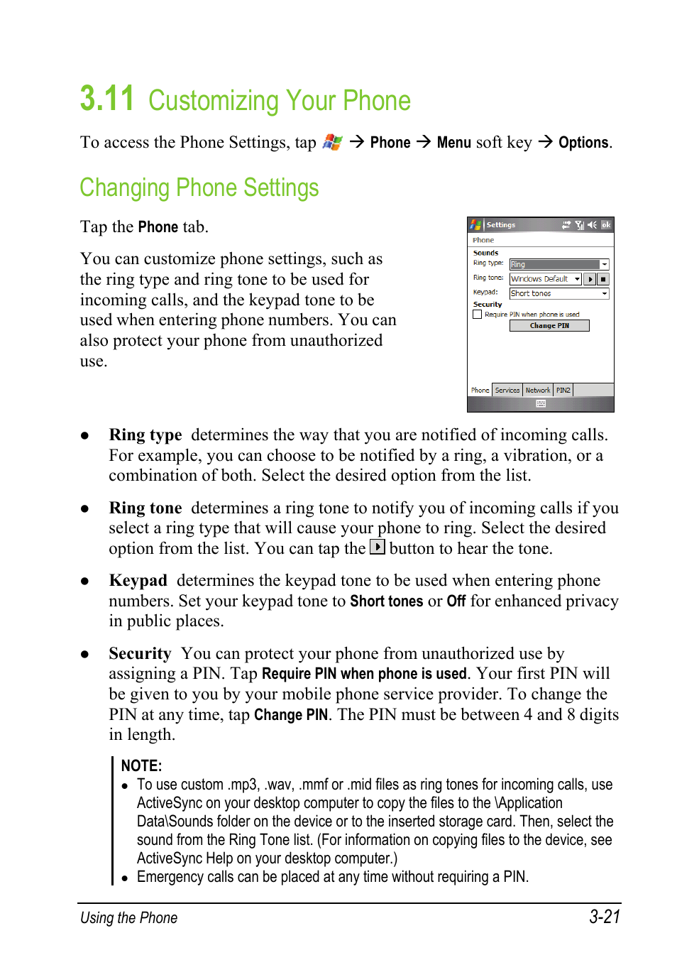 11 customizing your phone, Changing phone settings, Customizing your phone | Mio A501 User Manual | Page 75 / 202