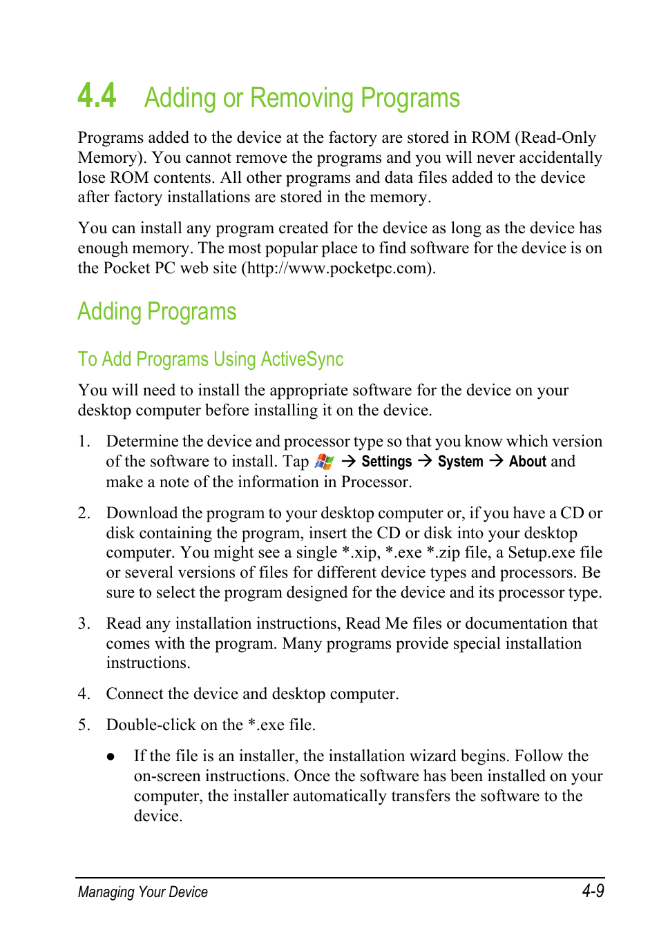 4 adding or removing programs, Adding programs, Adding or removing programs | Mio A501 User Manual | Page 91 / 202