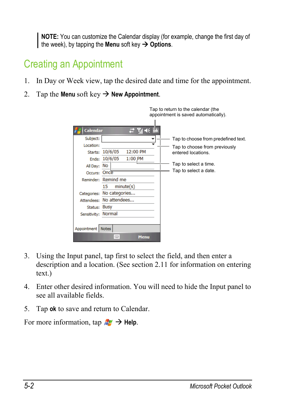 Creating an appointment | Mio A501 User Manual | Page 96 / 202