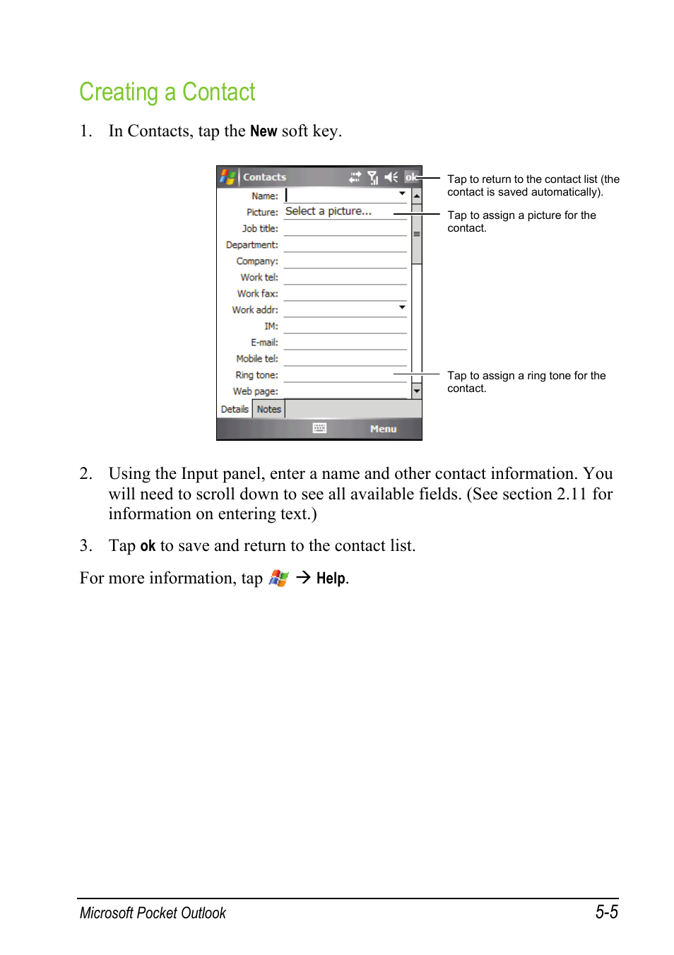 Creating a contact | Mio A501 User Manual | Page 99 / 202