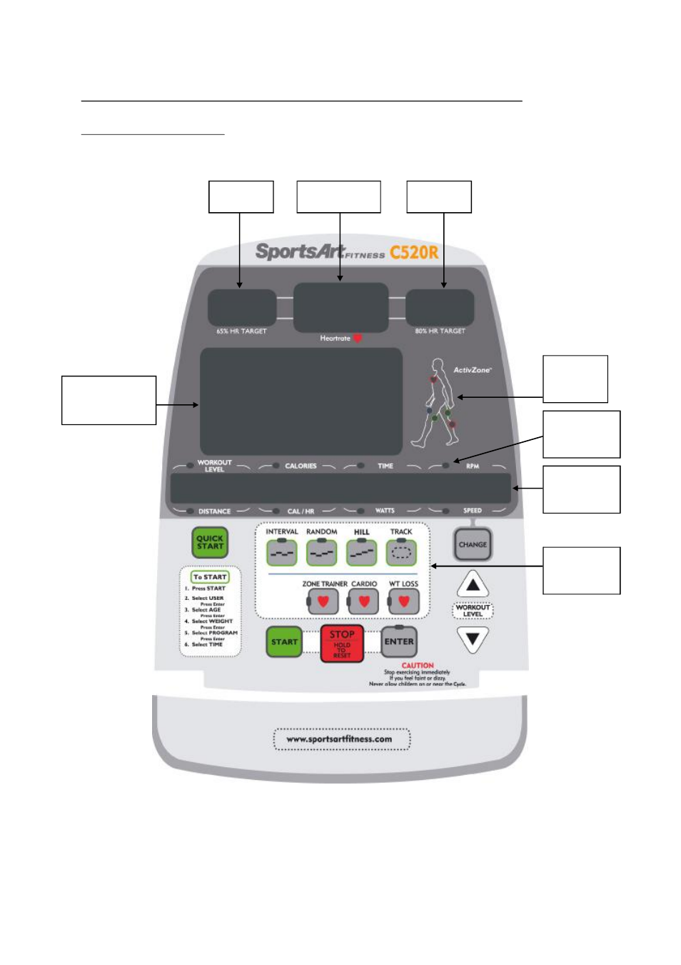 Understanding the c520r display console, Display illustration | Mio Recumbent Bike SportsArt C520R User Manual | Page 19 / 31