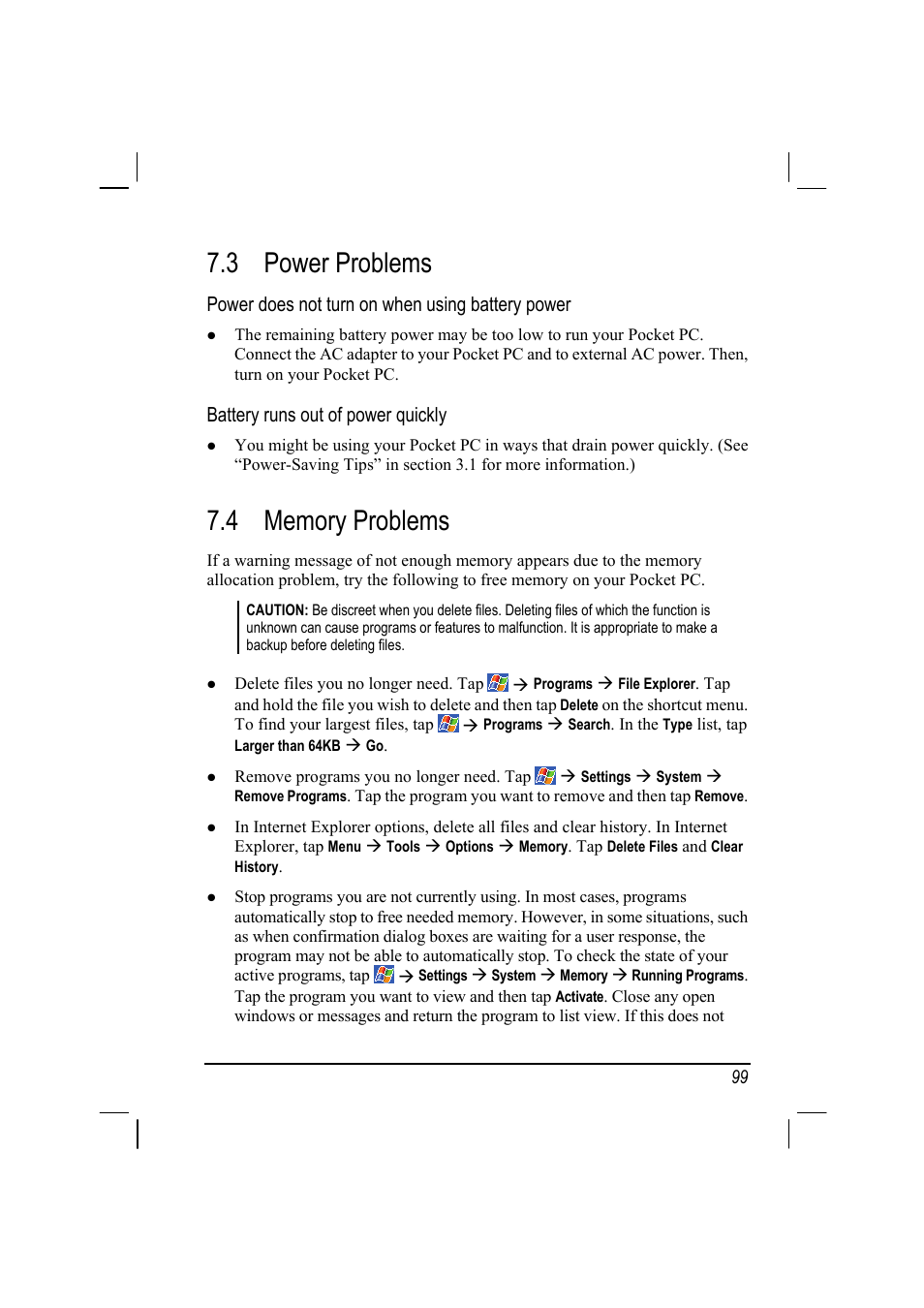 3 power problems, 4 memory problems, Power problems | Memory problems | Mio A201 User Manual | Page 107 / 122