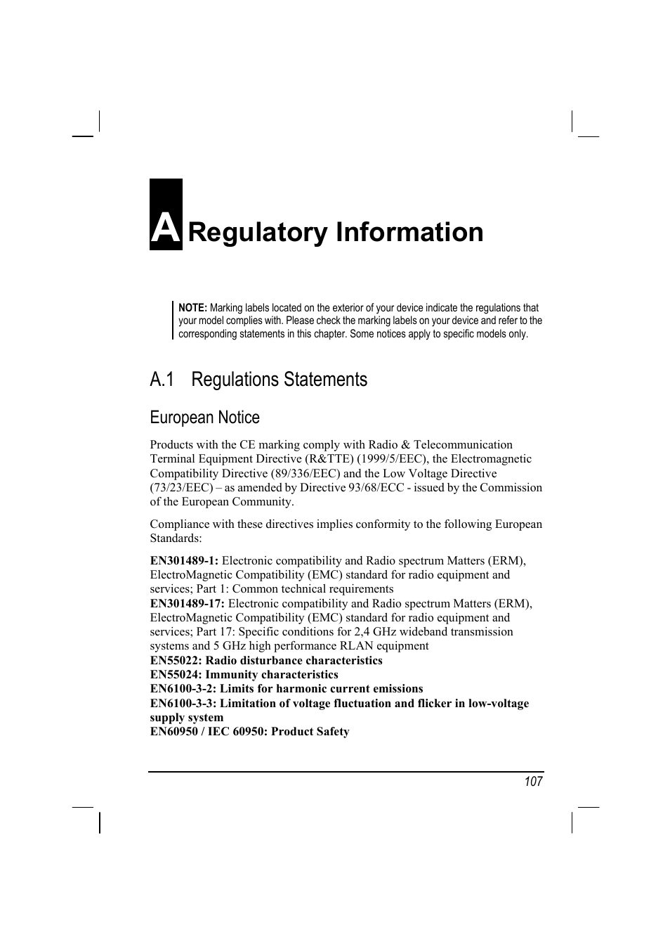 A regulatory information, A.1 regulations statements, Regulations statements | European notice, Regulatory information | Mio A201 User Manual | Page 115 / 122