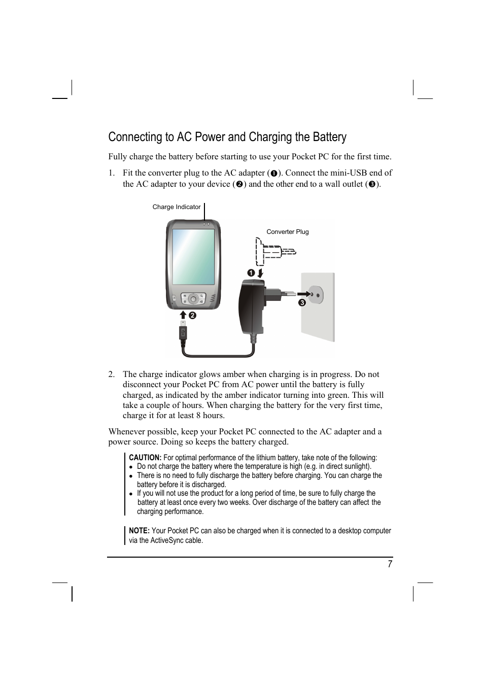 Connecting to ac power and charging the battery | Mio A201 User Manual | Page 15 / 122