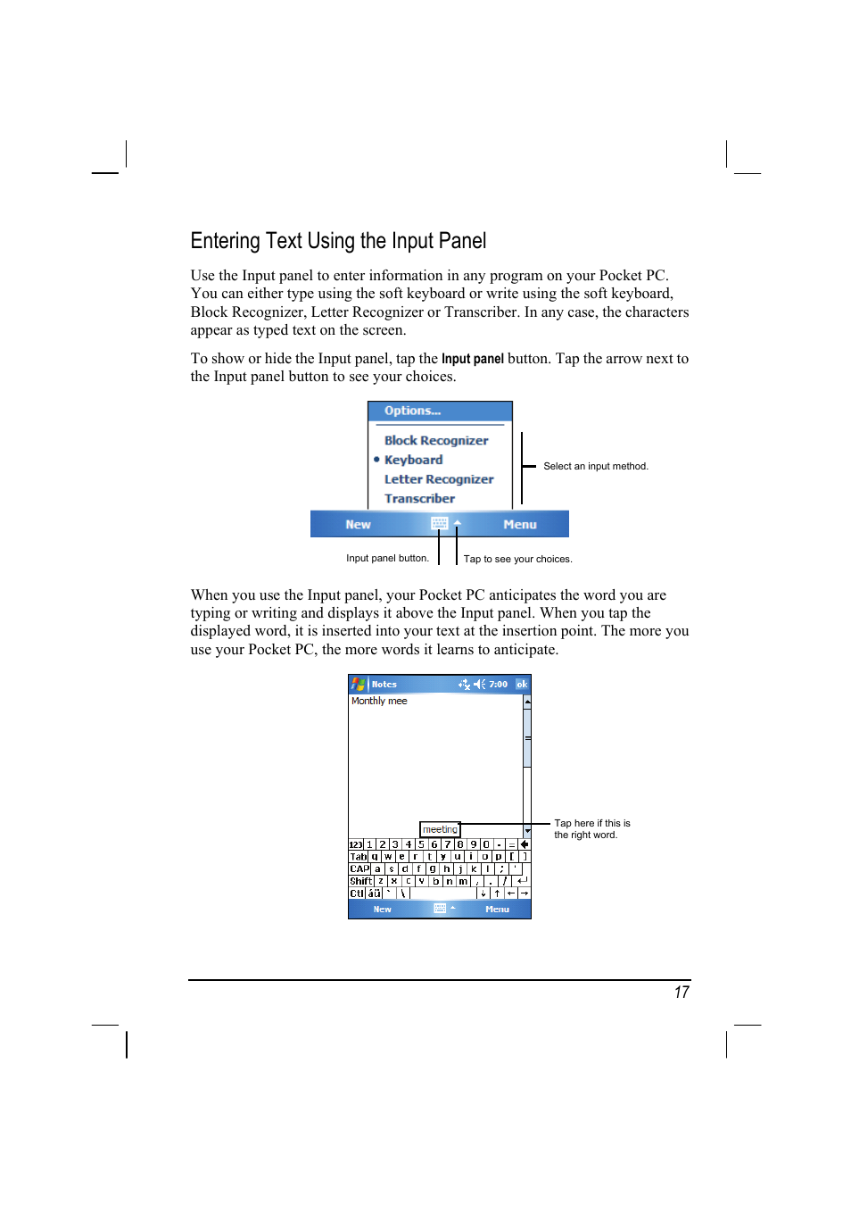 Entering text using the input panel | Mio A201 User Manual | Page 25 / 122