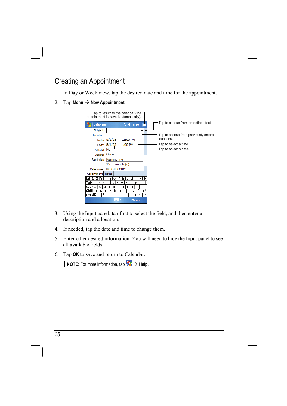 Creating an appointment | Mio A201 User Manual | Page 46 / 122