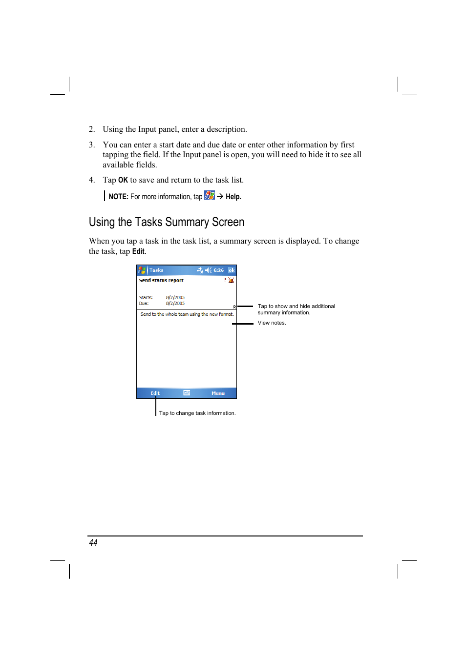 Using the tasks summary screen | Mio A201 User Manual | Page 52 / 122