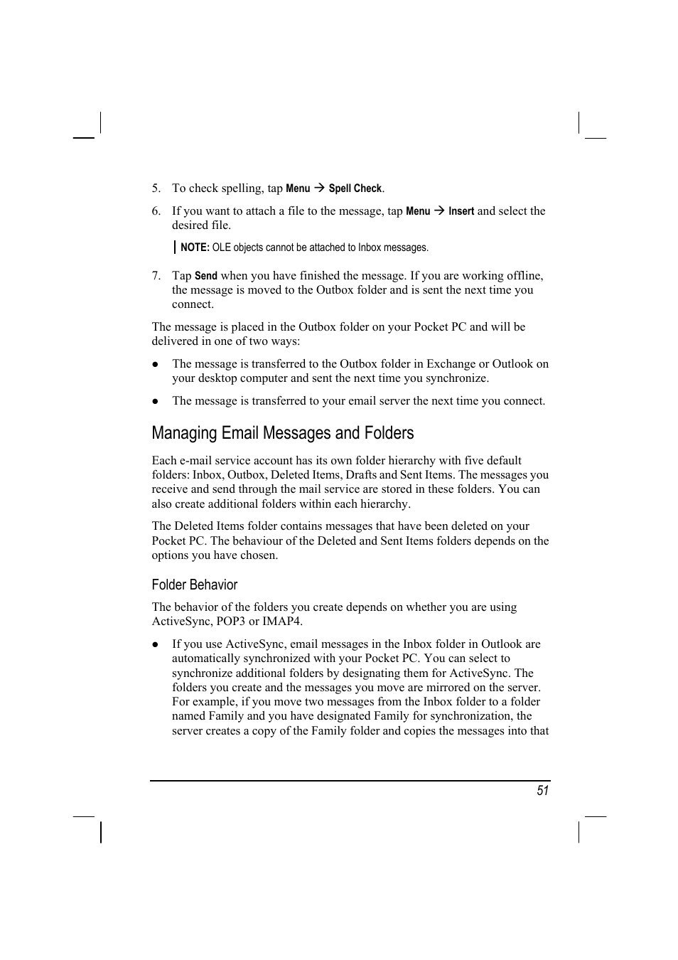 Managing email messages and folders | Mio A201 User Manual | Page 59 / 122