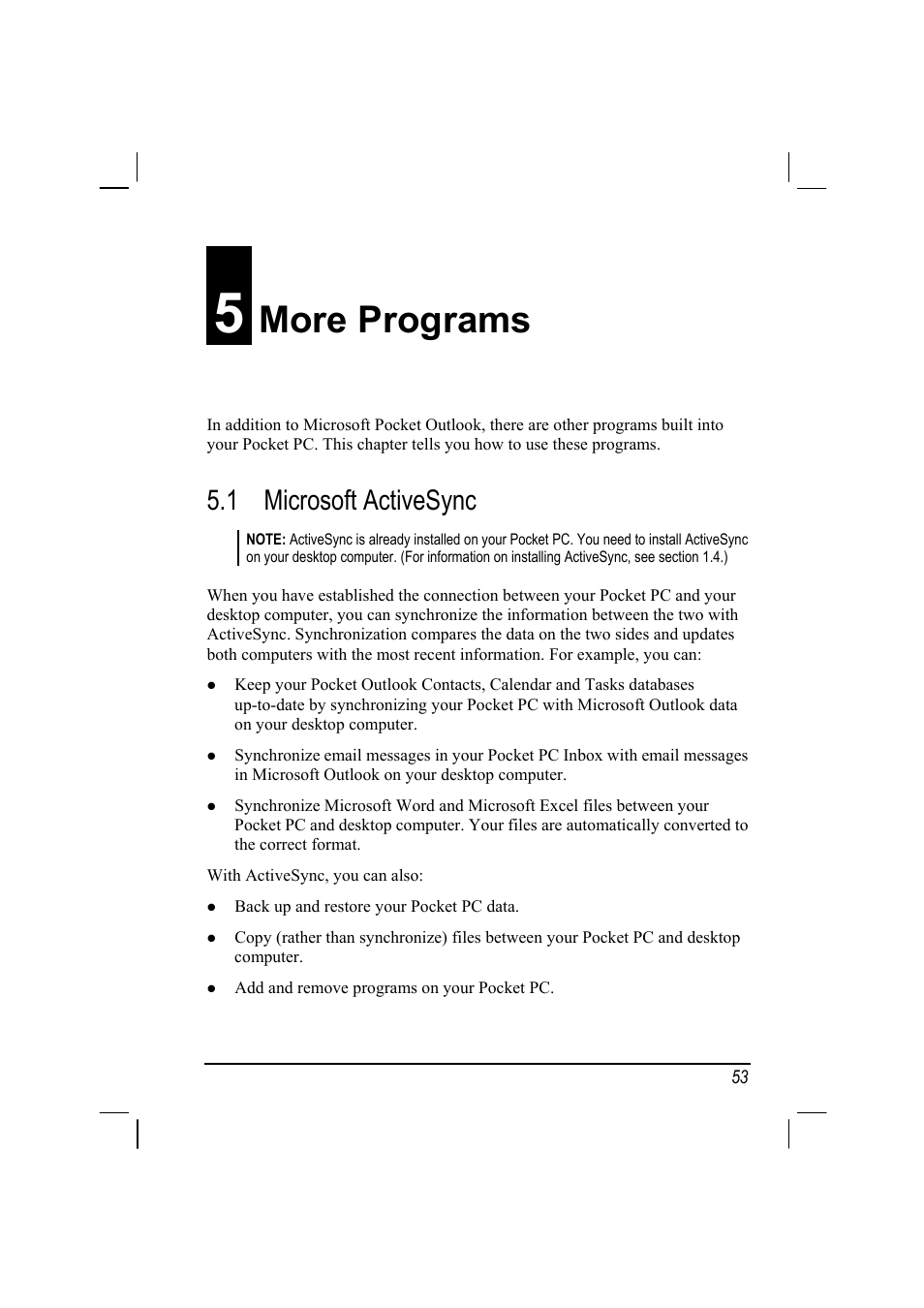 5 more programs, 1 microsoft activesync, Microsoft activesync | More programs | Mio A201 User Manual | Page 61 / 122