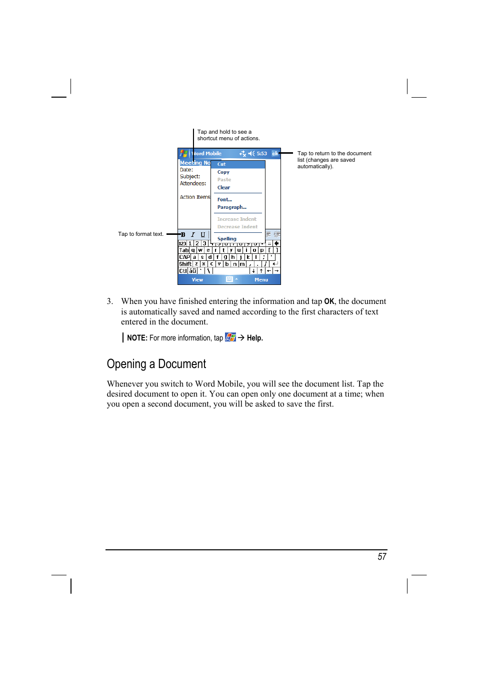Opening a document | Mio A201 User Manual | Page 65 / 122