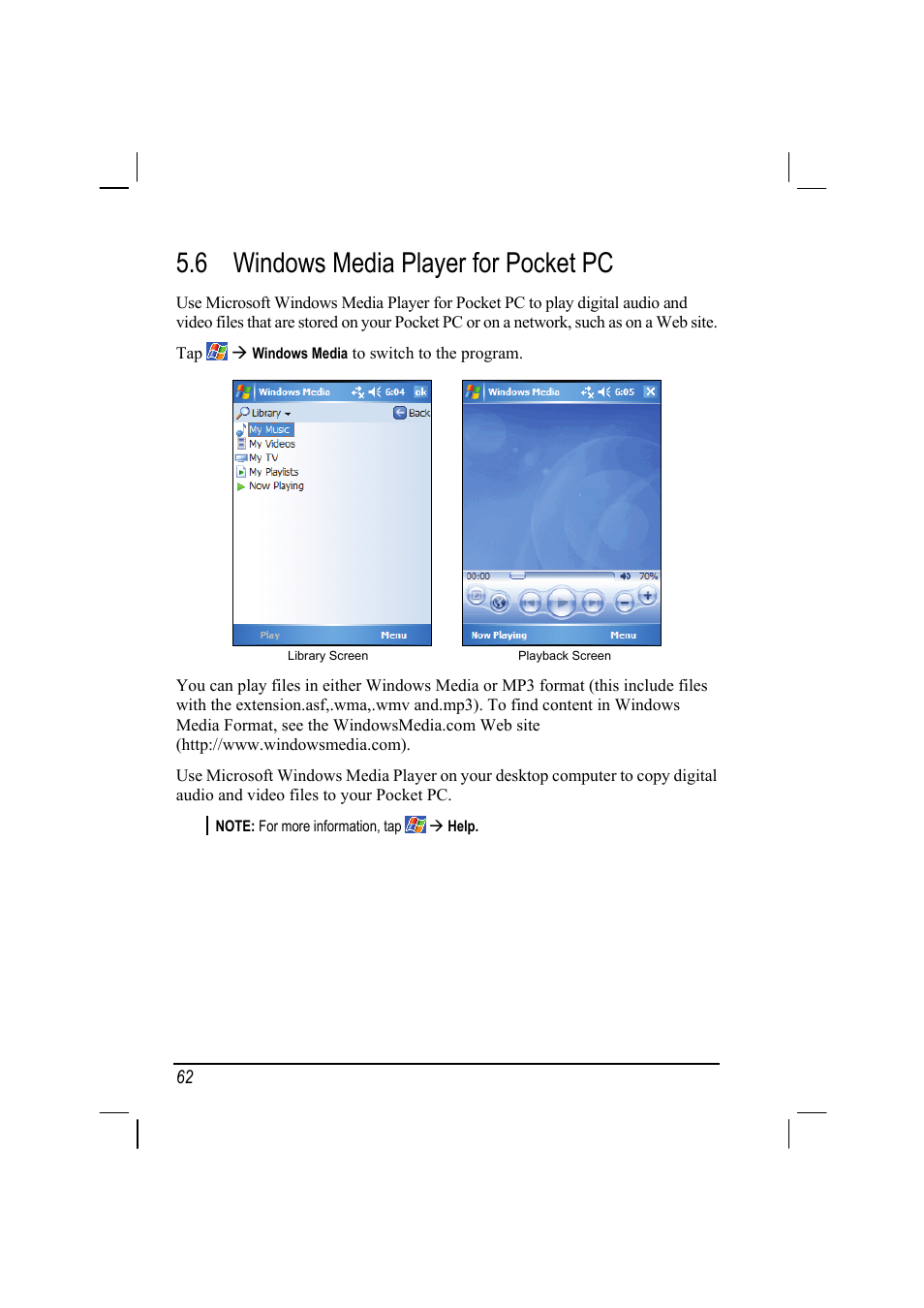 6 windows media player for pocket pc, Windows media player for pocket pc | Mio A201 User Manual | Page 70 / 122