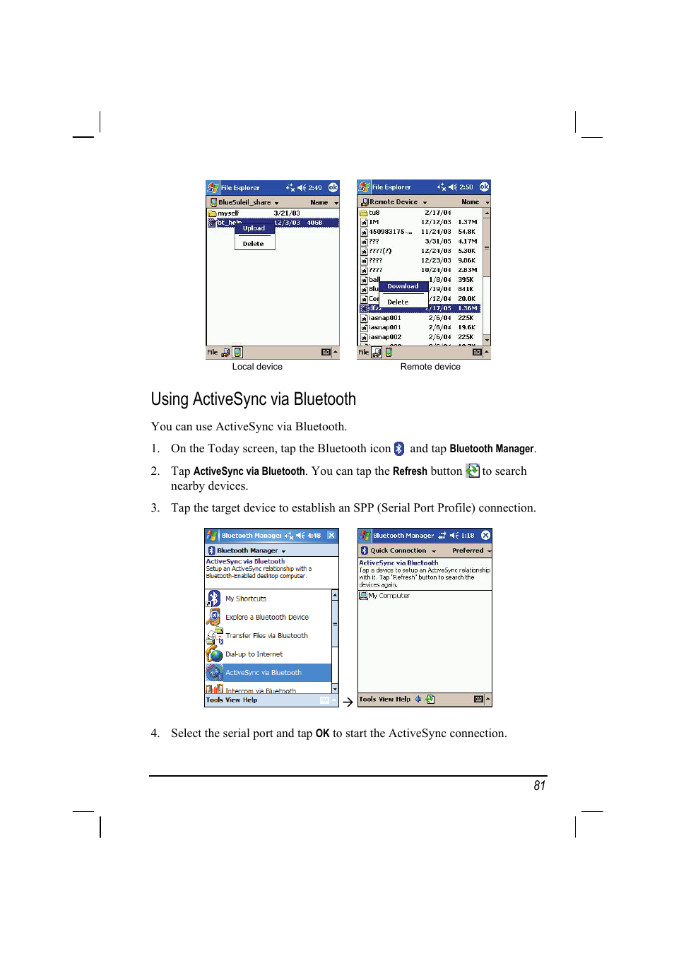 Using activesync via bluetooth | Mio A201 User Manual | Page 89 / 122
